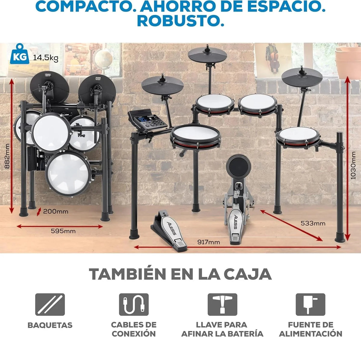Alesis Nitro Max Kit Batería Electrónica con Parches Silenciosos de Malla, Caja de Doble Zona de 10", Bluetooth, 440+ Sonidos Auténticos, Lecciones
