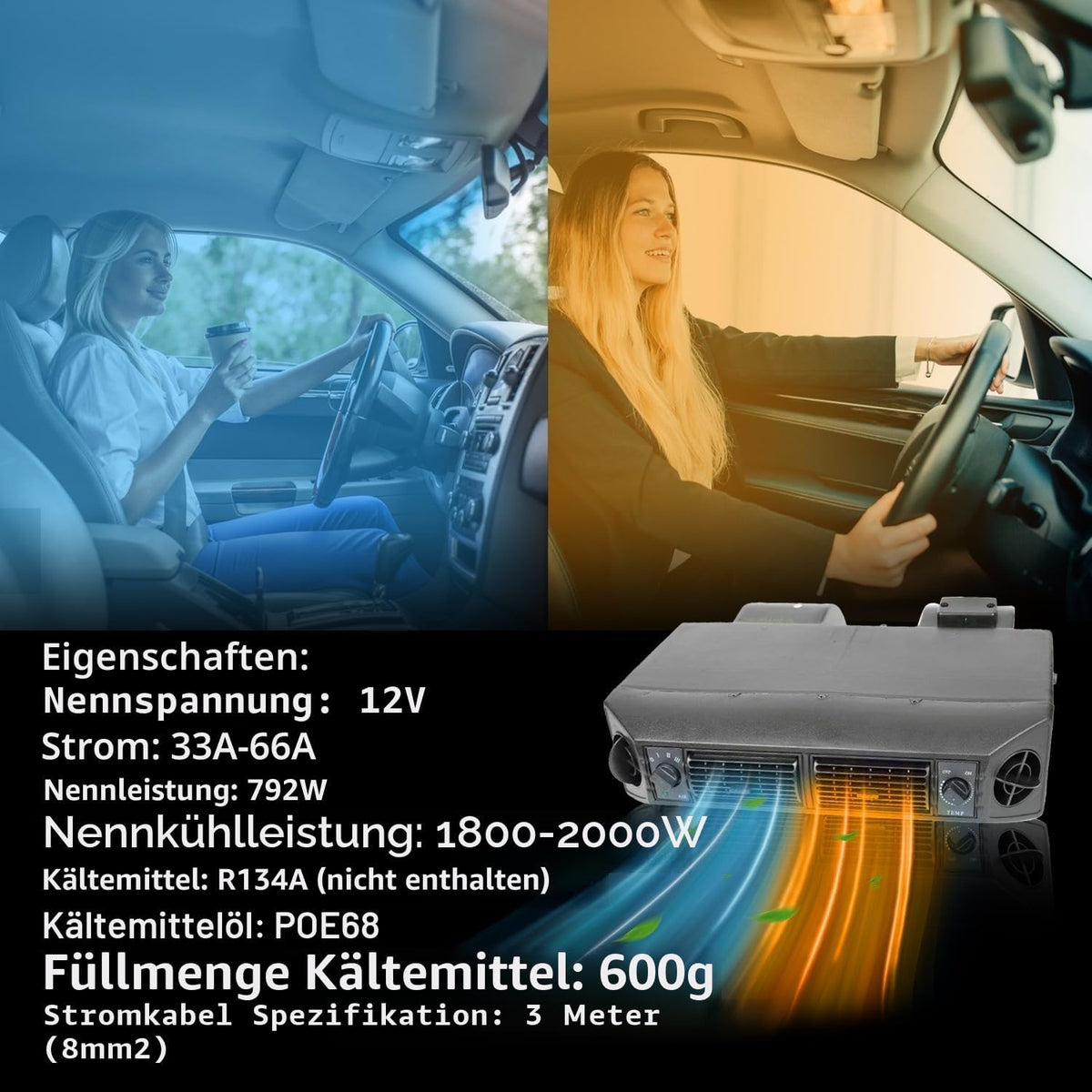 Elektrische Klimaanlage 12 V Unter-Armaturenbrett-Klimatisierungs-Kit 12 Volt Universal-Auto-Klimaanlage Geeignet für Van, Auto, Wohnmobil, LKW, Boot,