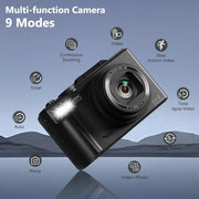 View 4K Digital Camera for Photography, 64MP Vlogging Camera for YouTube with 3" 180° Flip Screen, 18X Digital Zoom Point and Shoot Camara with 32GB Micro SD Card for Beginner (Black) image 2