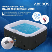 View Arebos SPA Hinchable Piscina de hidromasaje | Hinchable | Cuadrada | para Interior y Exterior | 154x154cm | 4 Personas | 130 chorros de Masaje | 600 L image 2