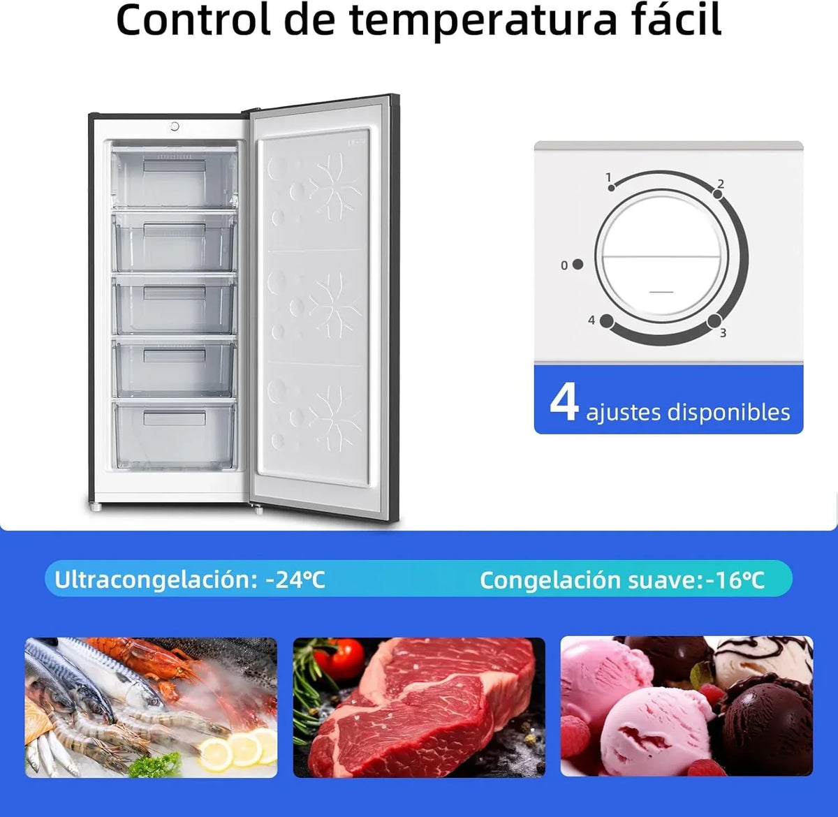 Congelador vertical independiente CHiQ, 145L de capacidad, congelación rápida, termostato ajustable, silencioso, puerta reversible, negro,