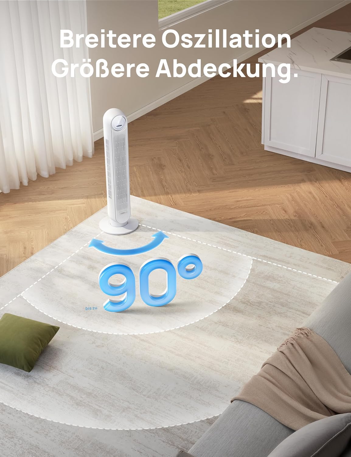 Dreo Smart 20dB Leiser Turmventilator, 10 m Wurfweite 4 Geschwindigstufen 4 Modi 8 Std. Timer 90° oszillierende Ventilator mit Kühlung WLAN &
