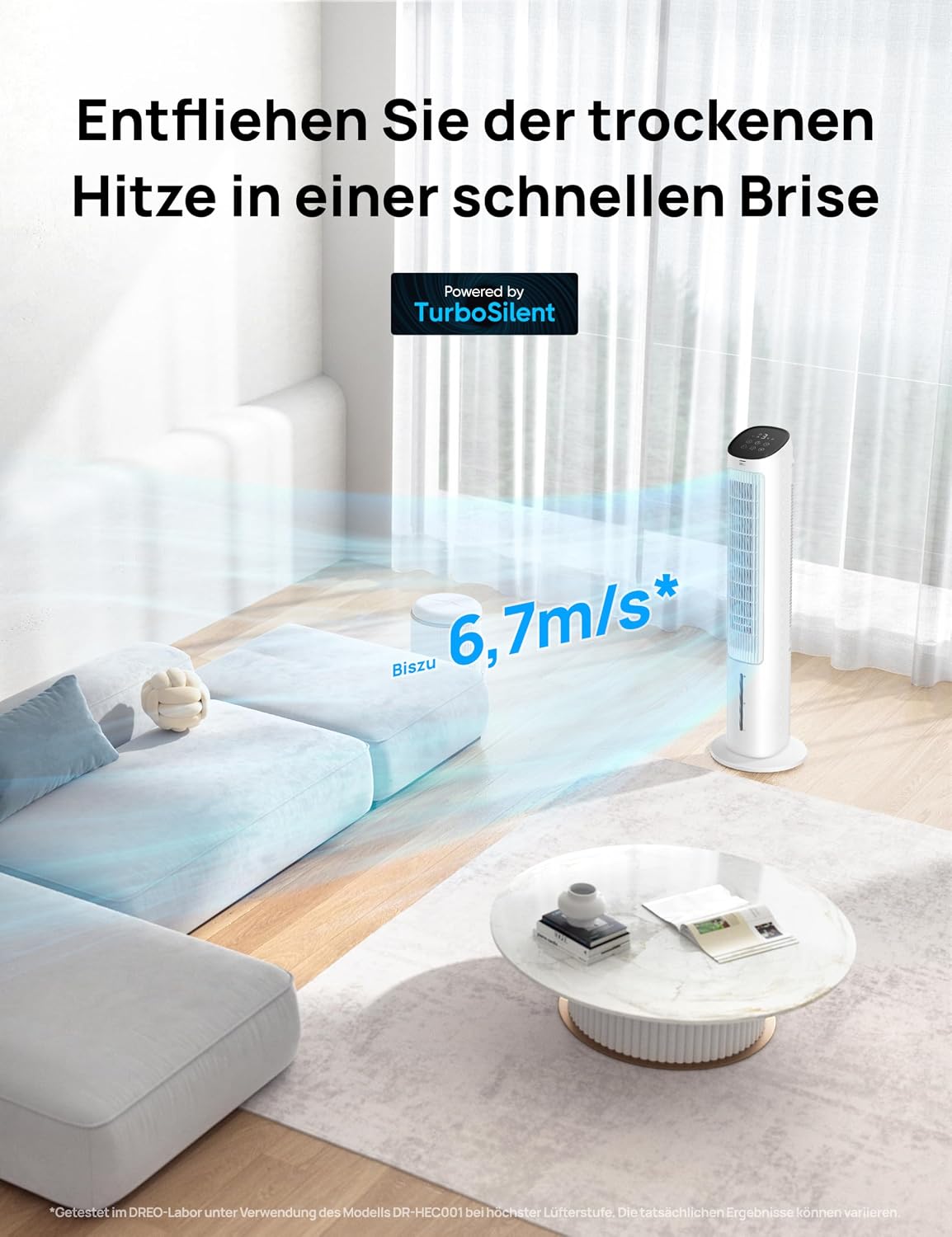 DREO Turmventilator mit Kühlung leise, Ventilator mit Wasserkühlung, 102 cm Luftkühler, Verdunstungskühler mit 80° Schwenkfunktion, 3 Modi, 4