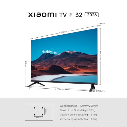 Xiaomi TV F 32, 32 Zoll (81 cm), HD, Smart TV, Fire OS7, Triple Tuner DVB-C/S/S2/T/T2, Dolby Audio , DTS Virtual:X, DTS-HD, Sprachsteuerung mit Alexa,