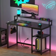 View 47 inch Computer Desk with Power Outlets, Small Home Office Desk with Ergonomic Monitor Stand, Reversible Gaming Desk, Modern Study Desk, Laptop Desk, White image 2