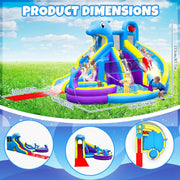 View 11-in-1 Inflatable Water Slide & Dolphin Bounce House w/2 Long Slides, 19.7 Ft x 13.1 Ft Extra Large Waterslide Climbing Wall w/Small Deeper Pool,Water Cannons,Hoop for Kids Backyard,550W Blower image 2