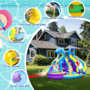 View 11-in-1 Inflatable Water Slide & Dolphin Bounce House w/2 Long Slides, 19.7 Ft x 13.1 Ft Extra Large Waterslide Climbing Wall w/Small Deeper Pool,Water Cannons,Hoop for Kids Backyard,550W Blower image 6