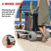 View Foldable Beach Cart with Adjustable Handle and 12" Balloon Wheels, Heavy Duty Aluminum 220LBS Capacity image 4