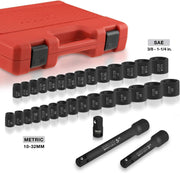 View 02448A 1/2" Drive Master Impact Socket Set, 65 Piece, Standard SAE (3/8"-1-1/4") & Metric (10-24 mm) Sizes, Deep & Shallow Kit, Includes Adapters & Ratchet Handle image 6