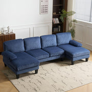 View 110" Sectional Couches for Living Room,U Shaped Couch with Double Chaise, 4-Seat Sofa Set with Chenille Fabric for Home Furniture,Beige image 3