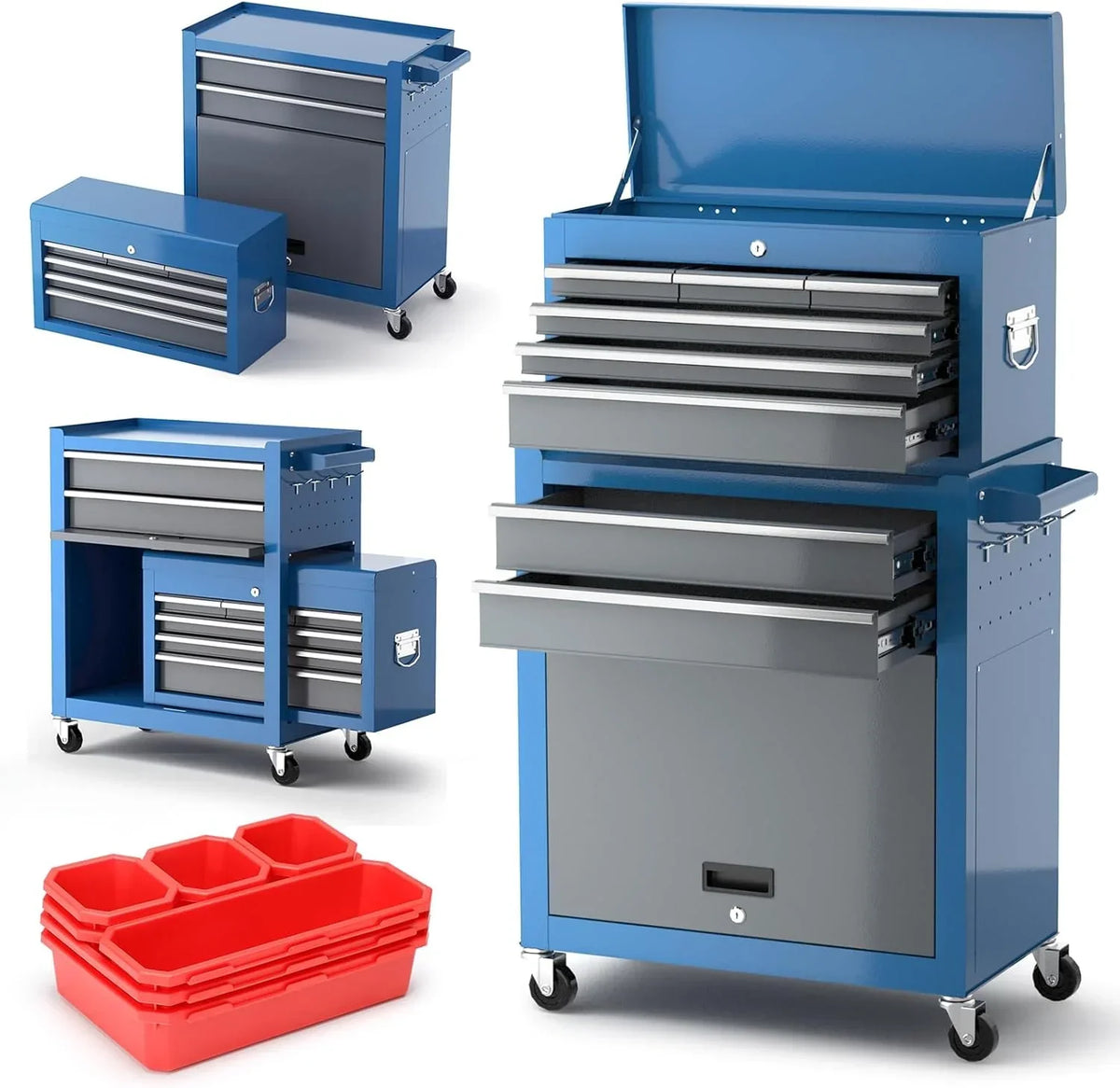 Tool Chest 8-Drawer | 42'' Large Rolling Tool Chest with Wheels | Detachable Top Metal Tool Box | Garage Storage Cabinet for Repair Room,Warehouse |