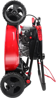 View 21-inch gas-powered lawn mower, equipped with a 144cc four-stroke all-terrain engine, featuring both crushing and side-discharge functions, with adjustable cutting height ranging from 6 positions. image 5