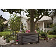 View 165 Gallon Weather Resistant Resin Deck Storage Container Box Outdoor Patio Garden Furniture, Brown image 2