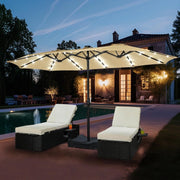 View 15 ft Large Patio Umbrella with Solar Lights Double-Sided Outdoor Rectangle Market Umbrellas with 36 LED Lights/Base Included/Easy Crank for Patio Garden Yard Pool Lawn, Brown image 2