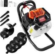 View 1450-watt gasoline engine electric drilling machine, equipped with 6-inch and 10-inch drill bits and 3 extension rods, suitable for drilling holes in fence posts of farmlands, gardens, and orchards. The color is orange and black. image 3