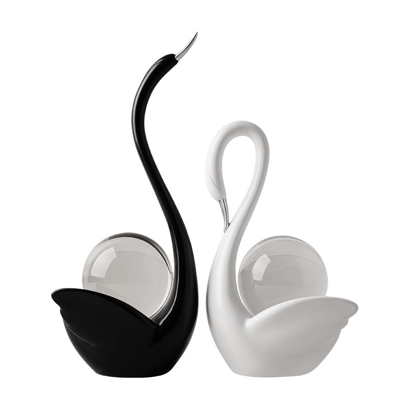 Modern Ceramic Swan Figurine with Glass Sphere Decorative Sculpture for Home Tabletop Decor