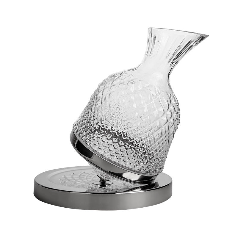 Glass Wine Decanter with Metal Display Stand for Wine Aeration and Tabletop Storage