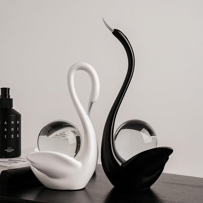 Modern Ceramic Swan Figurine with Glass Sphere Decorative Sculpture for Home Tabletop Decor