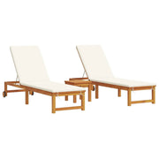 View 2025 Tumbonas 2 pcs con Mesa y Cojines de Madera Maciza de Acacia, Tumbona con Cojines Crema de Madera Maciza de Acacia, Mesa Lateral de Jardín image 1