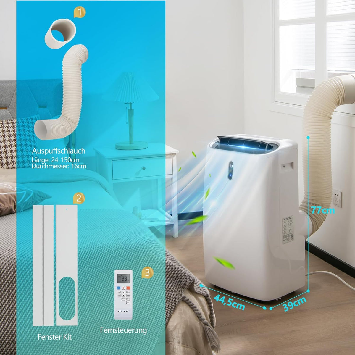GOPLUS 14000 BTU Klimaanlage mit Abluftschlauch, 5 in 1 mobiles Klimagerät: Kühlen, Heizen, Entfeuchten, Belüften, Schlafmodus | für Raumgröße bis