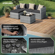 View STEELSØN Zethora Rattan Gartenmöbel Set 3-TLG. – Outdoor Sitzgruppe für Garten/Terrasse/Balkon – Gartenlounge mit 3er-Sofa, Hocker & Tisch – image 5