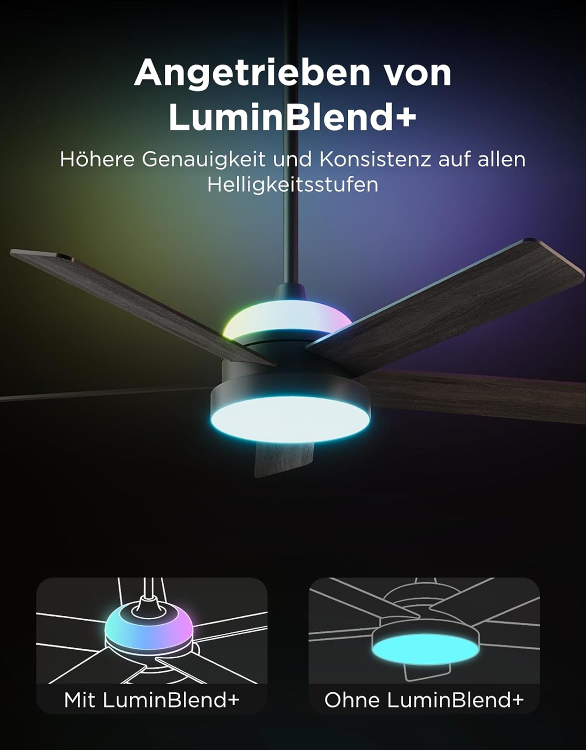 Govee Deckenventilator mit Beleuchtung RGBIC, Ø132cm Smart Leise Deckenventilator mit Licht und Fernbedienung, 2800 lm, Reversibler DC Motor,