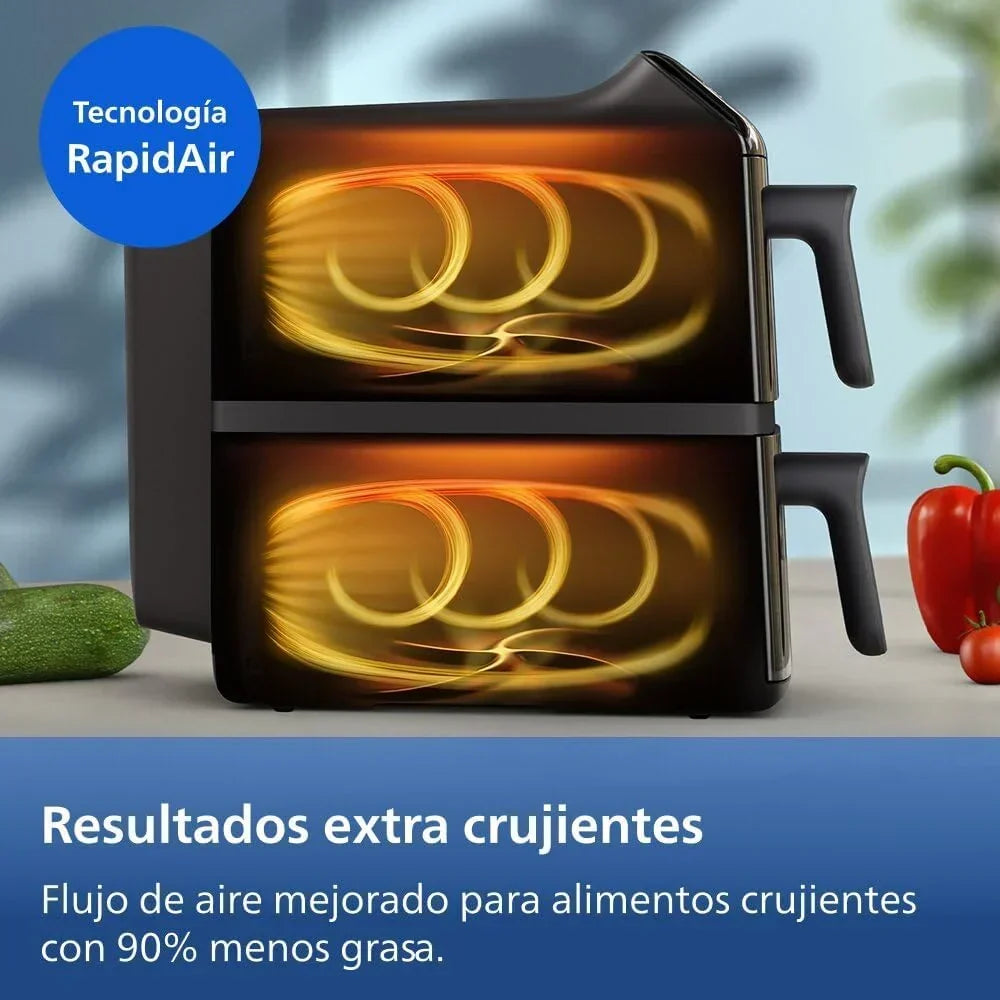 Philips Airfryer Series 4000 Double Vertical Basket 10L – RapidAir Technology, Sync, 2 Baskets at Once, 45% Less Space, PFAS Free Ceramic Coating,
