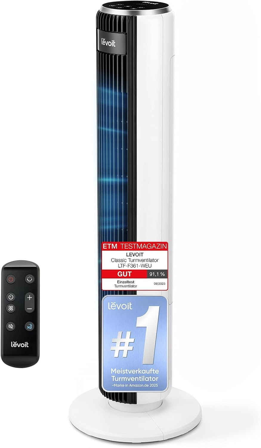 Levoit-Turmventilator mit Fortschrittlichem Schlafmodus-Ventilator leise 12Std Timer 4 Modi 5 Geschwindigkeiten-Automatikbetrieb mit Sensor-