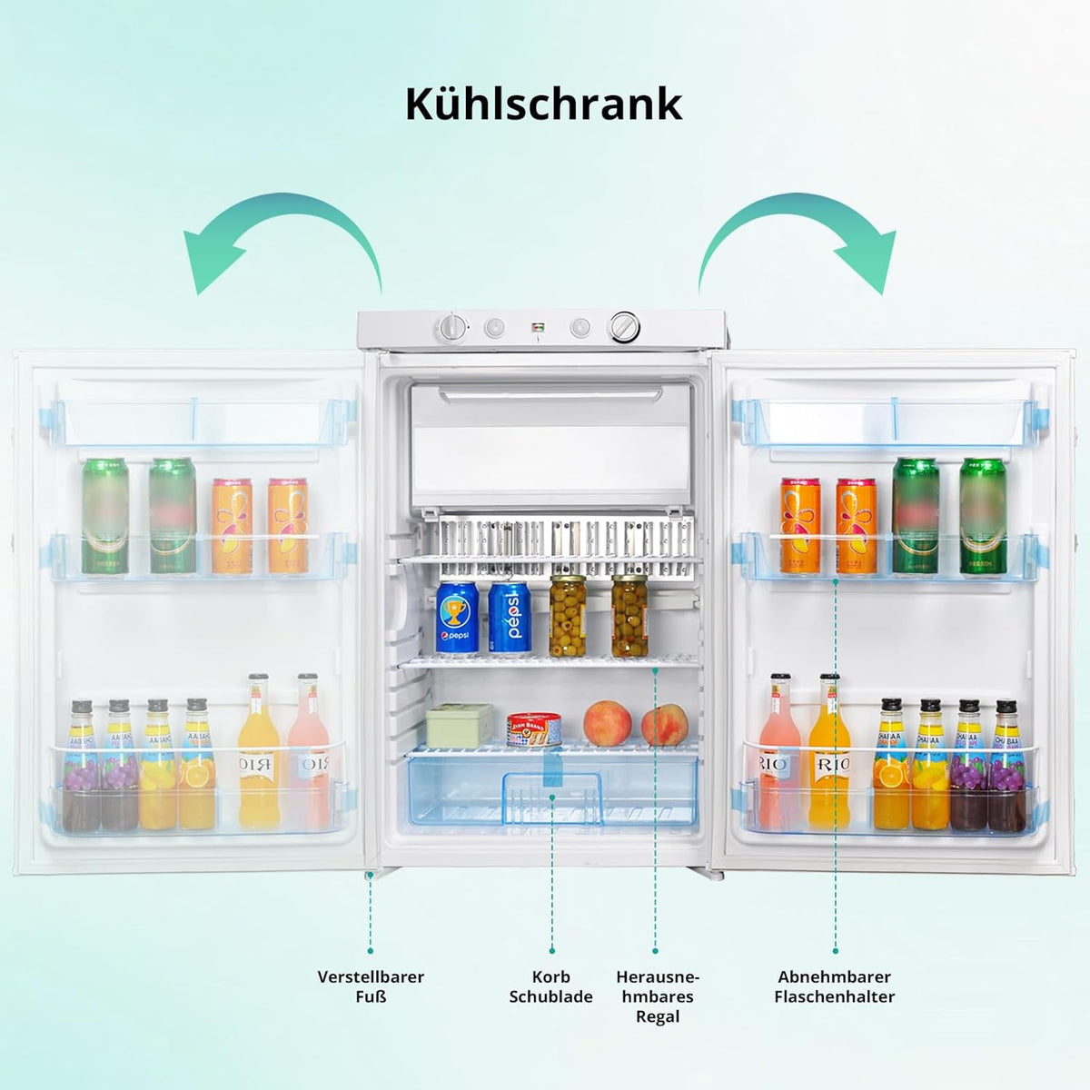SMETA Gaskühlschrank Gefrierschrank 12V/230V/Gas, Kühlschrank Mit Gefrierfach 100L, Leiser Kombikühlschrank Für Camping, Zuhause, Wohnwagen, Garage,