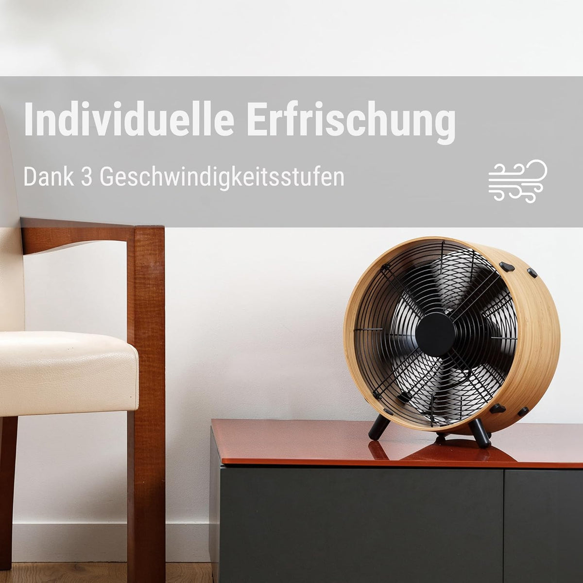 Stadler Form Ventilator Otto, aus Bambus, mit 3 Geschwindigkeiten, ideal im Sommer und fürs Schlafzimmer, Wohnzimmer und Büro geeignet, einfache