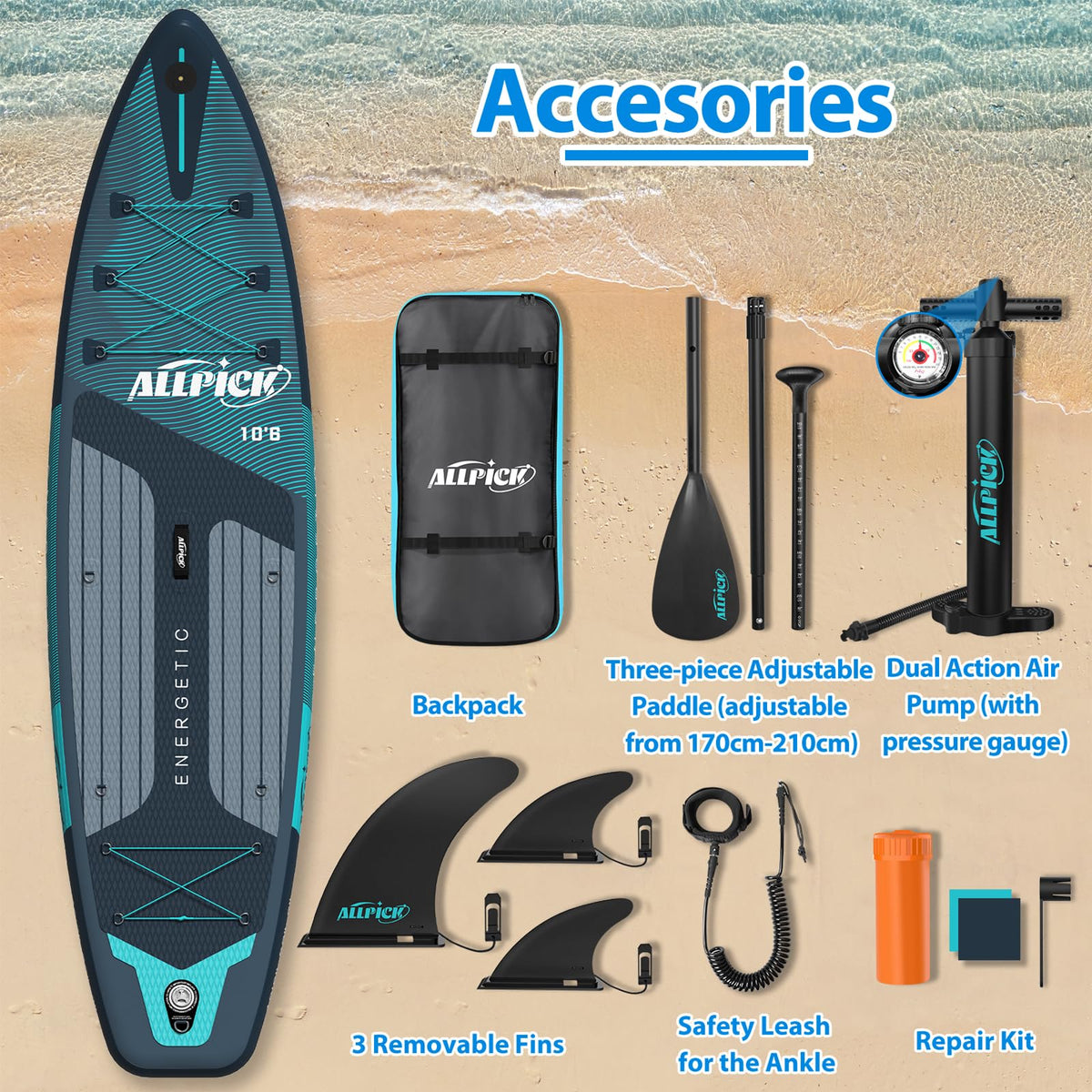 2026 Tabla de Paddle Surf Inflable ALLPICK Premium (Verde Premium) – Set Completo con Soporte Universal para Cámara, Remo Ajustable, para