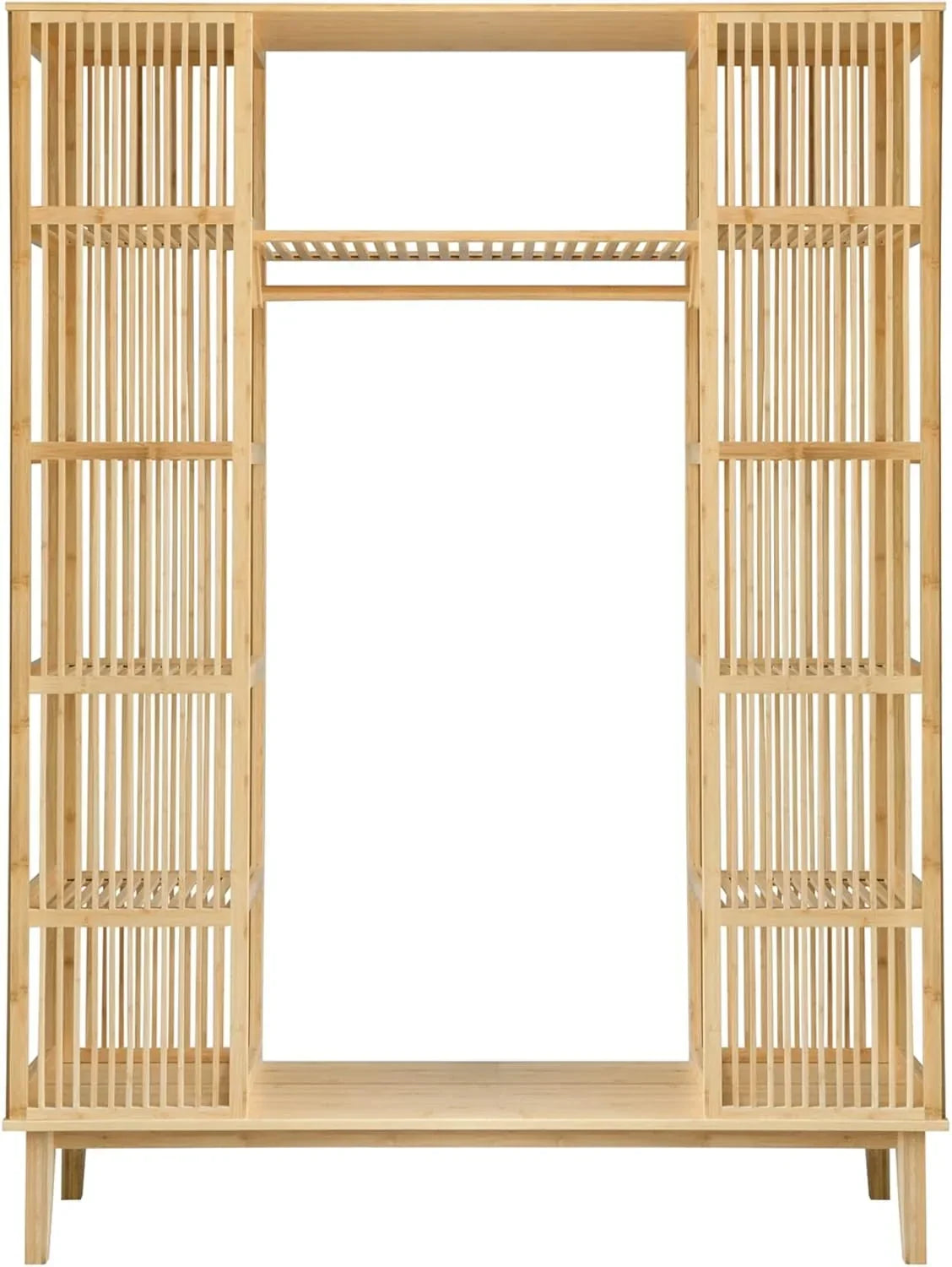 [en.casa] Armario para Ropa con 2 Puertas Deslizantes Clóset con 12 Estantes y 1 Barra de Colgar Perchero de Bambú 185 x 140 x 45 cm Natural