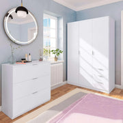 View Habitdesign Three Door and Three Drawer Wardrobe Closet, Artic White Finish, Measurements: 121 cm (W) x 180 cm (H) x 52 cm (D) image 2