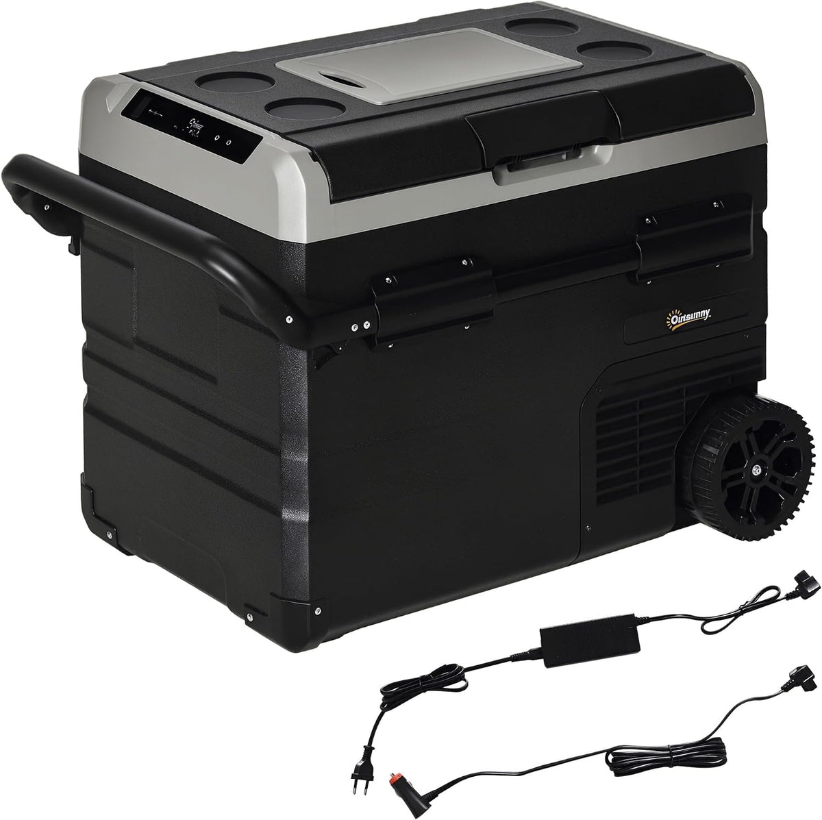 Outsunny Nevera Compresor Portátil 60L Nevera Portátil Eléctrica para Coche Congelador CC 12V/24V hasta -20°C con Pantalla LED Táctil Asa Retráctil