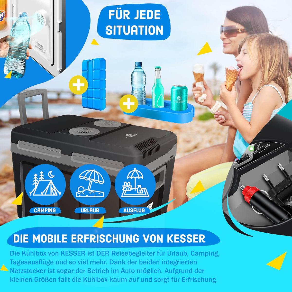 KESSER Nevera eléctrica portátil 40L con Ruedas | Calienta y enfría | Termoeléctrica | Mini Nevera | 12V y 230V | para Coche, Camping y Enchufe | Modo