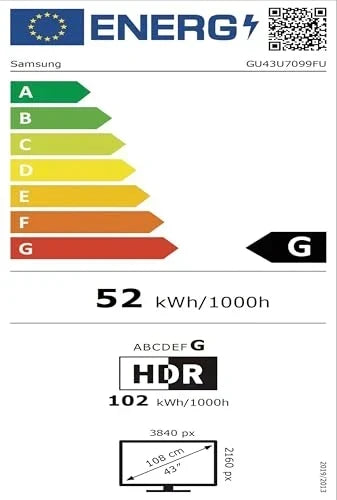 Samsung Crystal UHD 4K U7099F 43 Zoll (108 cm) LED Fernseher, Crystal Prozessor 4K, MetalStream Design, SmartThings, Knox Security, Gaming Hub, AI