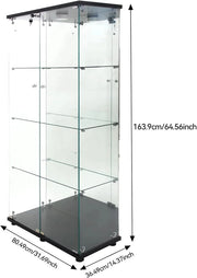 View Vitrina Cristal Expositora con Luz, Puerta Cerradura, 4 estantes - Grande Vitrina de Colecciones,Vitrina de pie para Sala Oficina(Espalda Espejo) image 2