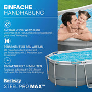 View Bestway Power Steel Frame Pool Set mit Filterpumpe 305 x 200 x 84 cm, grau, oval image 5