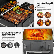 View Barbacoa de Carbon XXL, Parrilla de Carbón con Chimenea y Tapa, Parrilla con Carrito BBQ Smoker con Ruedas y Termómetro, Grande BBQ Carbon para image 4