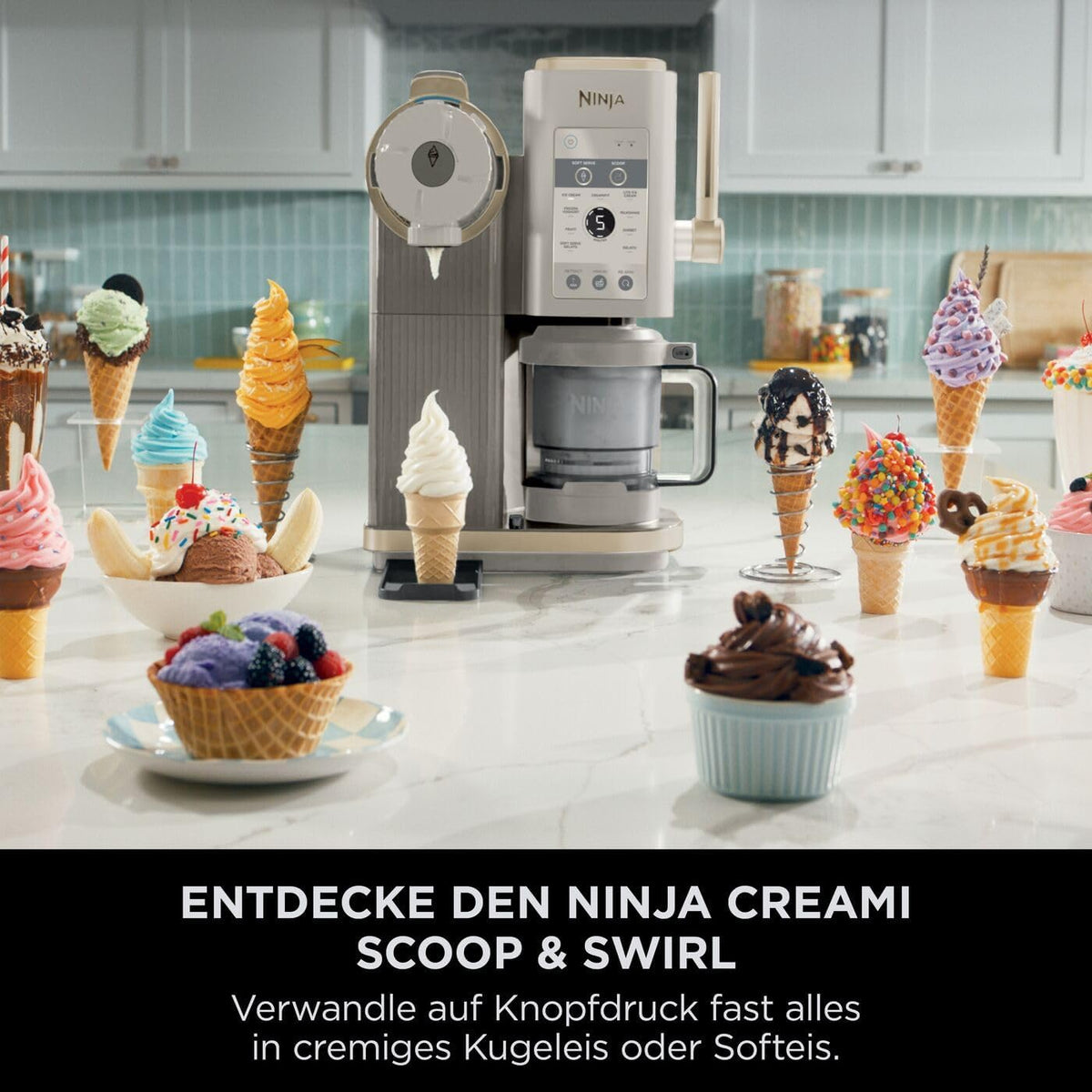 Ninja CREAMi Scoop & Swirl Eismaschine mit 2 Behältern, 13 Funktionen, für Eiscreme, Softeis, Gelato, Sorbet, Milchshakes und mehr, mit Mix-In-