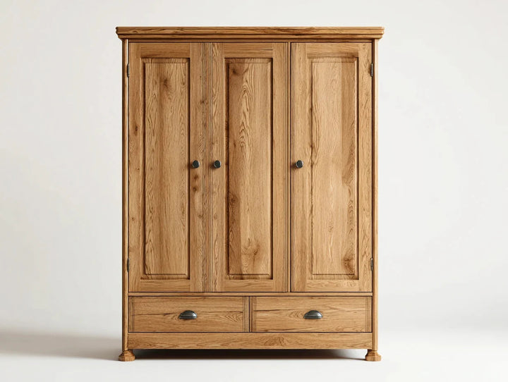 Armarios de tres puertas madera 155x60x185 cm - color natural - estilo clásico almacenamiento