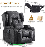 View Elektrischer Fernsehsessel Relaxsessel mit Liegefunktion,240°Drehsessel Kinosessel Massagesessel mit Wärmefunktion,TV Sessel Liegesessel fürs image 2