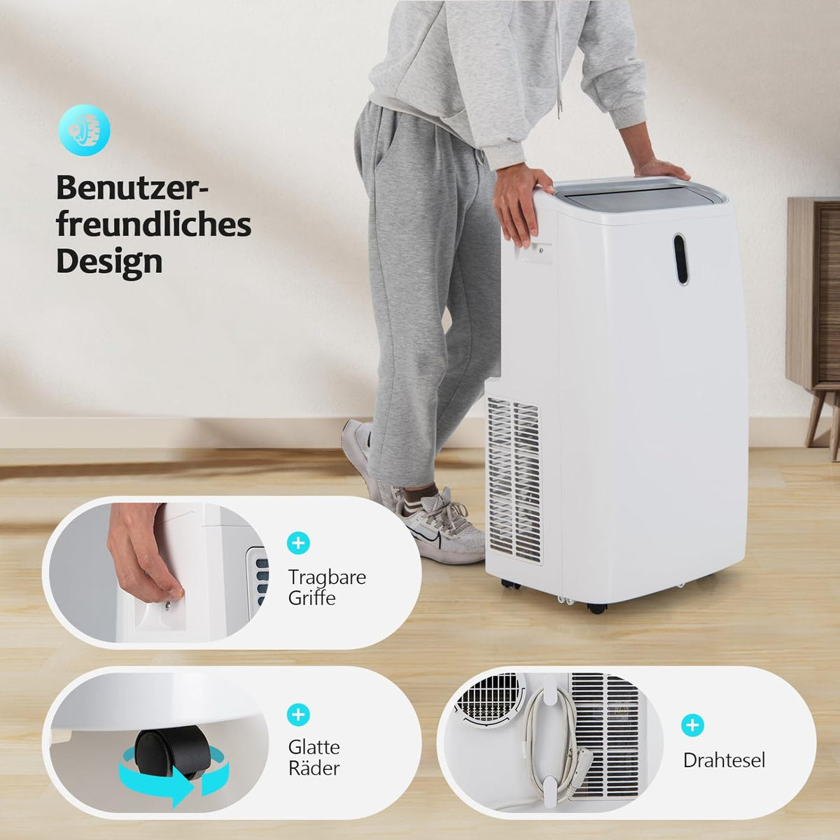 GOPLUS 14000 BTU Klimaanlage mit Abluftschlauch, 5 in 1 mobiles Klimagerät: Kühlen, Heizen, Entfeuchten, Belüften, Schlafmodus | für Raumgröße bis
