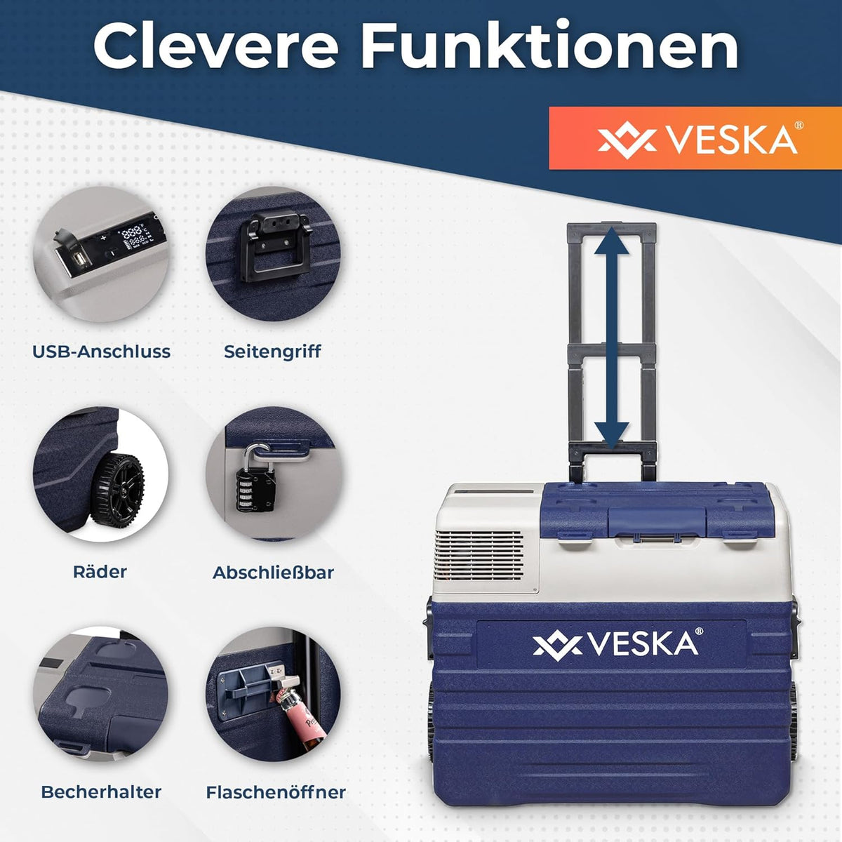 Kompressor Kühlbox elektrisch, Gefriertruhe mit APP-Steuerung, USB-Anschluss, 12/24V, 230V, Räder, transportabler Kühlschrank, Kühltruhe, Gefrierbox