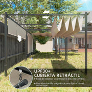 View Outsunny Pérgola de Jardín 4x3 m con Techo Retráctil y 3 Laterales Enrollables, Cenador de Jardín Montado en Pared o Independiente, con UPF30+, image 3