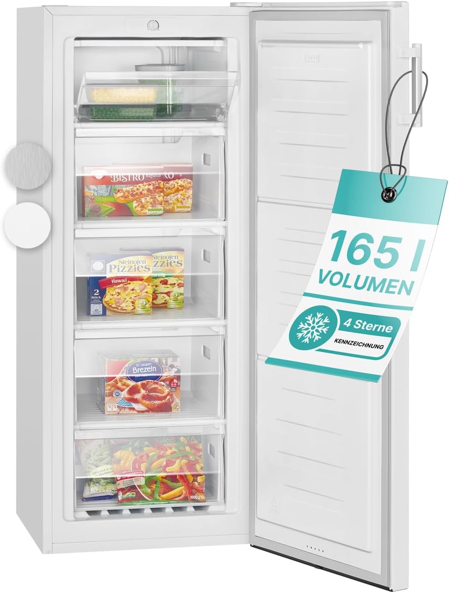 Bomann großer Gefrierschrank freistehend | 165 Liter Nutzinhalt für Lebensmittel | 5 Schubladen | Freezer Eisschrank Froster | wechselbarer