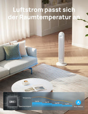 View Dreo Smart 20dB Leiser Turmventilator, 10 m Wurfweite 4 Geschwindigstufen 4 Modi 8 Std. Timer 90° oszillierende Ventilator mit Kühlung WLAN & image 5