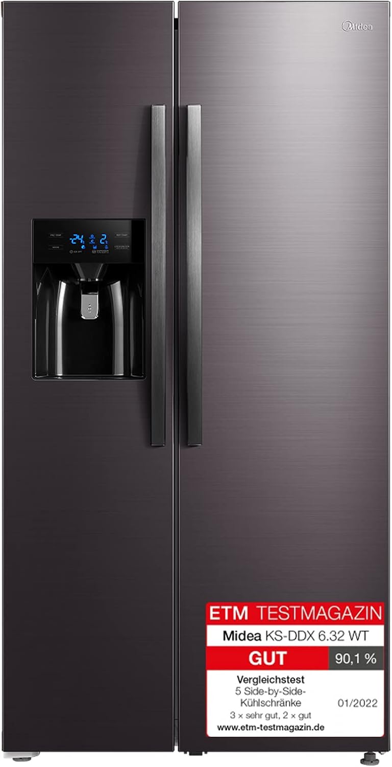 Midea KS-DDX 6.32 WT Side-by-Side Kühl-/Gefrierkombination/ 178,8 cm Hhe/ 254 kWh/Jahr/No Frost/Dual Inverter Compressor/mit 3in1 Wasser-/Eisspender