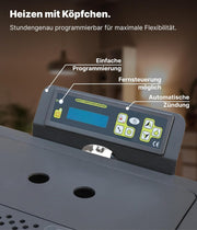 View NEMAXX P12 Pelletofen 13,6 kW A+ bis 300 m³ – Auto-Reinigungszyklus, ECO-Modus, Wochenprogramm & mechanische Reinigungsunterstützung – Rot image 3