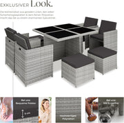 View tectake Lounge Möbel Set 4X Stühle, 4X Hocker, 1x Tisch, platzsparende Cube Aufbewahrung, Outdoor Rattan Gartenmöbel für Balkon, Garten und Terrasse, image 3